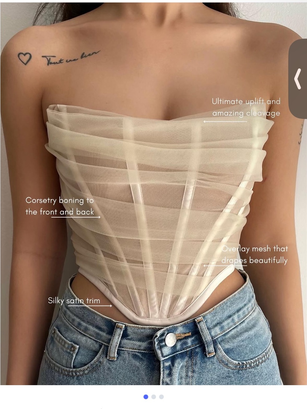 Daphale Studio Strapless Ruched Mesh Corset Top - Cream